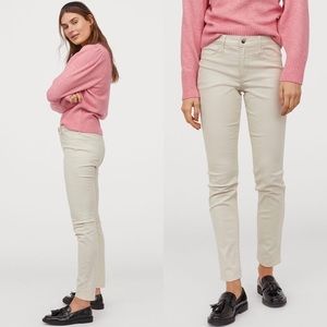 H&M NWT Cream White Skinny Ankle Jeans Stretch Denim Zip Fly Regular Waist Size